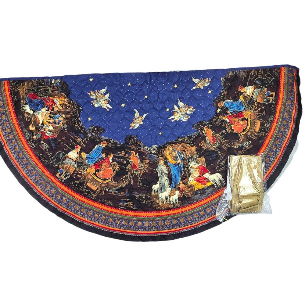 Tree Skirt Nativity Unfinished Crafting Ruffle Blue Gold Angels